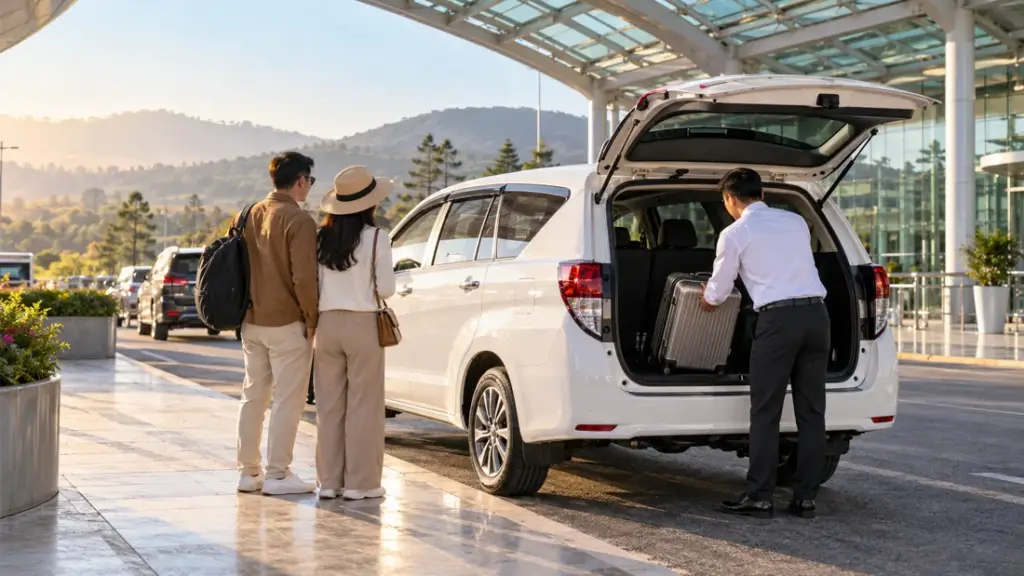 Ảnh minh họa tài xế hỗ trợ khách với hành lý tại sân bay